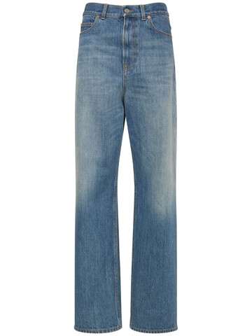 VALENTINO High Rise Cotton Denim Wide Jeans in blue