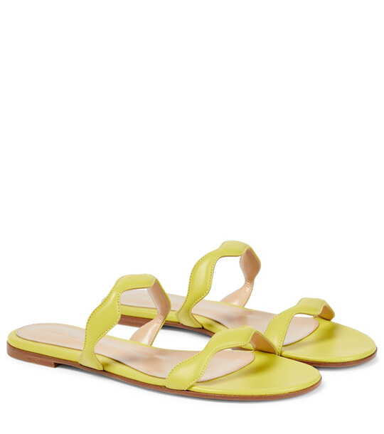 Gianvito Rossi Scalloped leather slides in yellow
