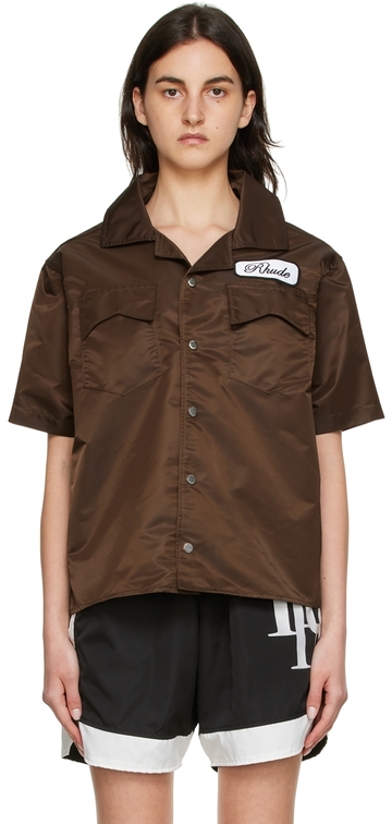 Rhude SSENSE Exclusive Brown Nylon Short Sleeve Shirt in chocolate