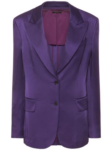 tom ford single breasted satin boyfriend jacket in purple