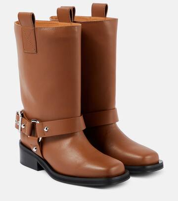 ganni faux leather biker boots in brown