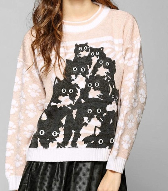sweater cats cats funny sweater cute meow paws fuzzy sweater lovely pink peachy pink