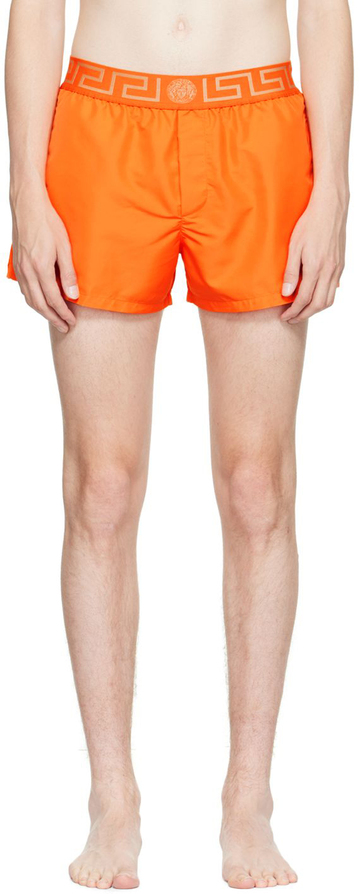 versace underwear orange greca swim shorts