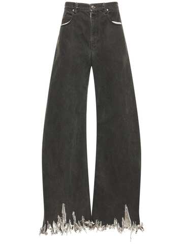 MARNI Ripped Bottom Denim Wide Jeans in black