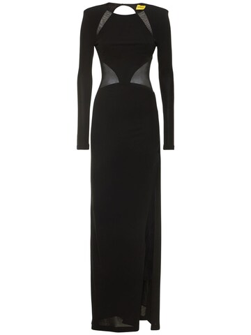 DUNDAS Vega Jersey Long Dress W/ Sheer Inserts in black