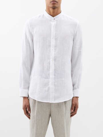brunello cucinelli - stand-collar linen shirt - mens - white