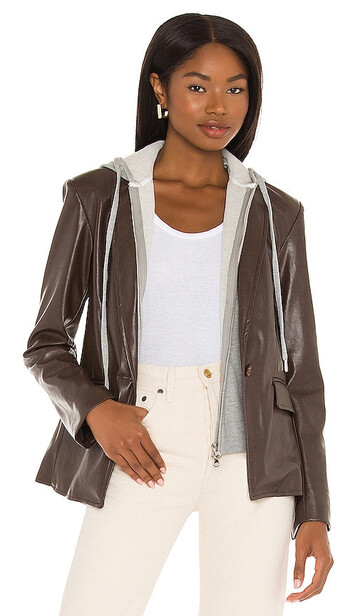 Central Park West Coco Faux Leather Dickie Blazer in Brown in chocolate