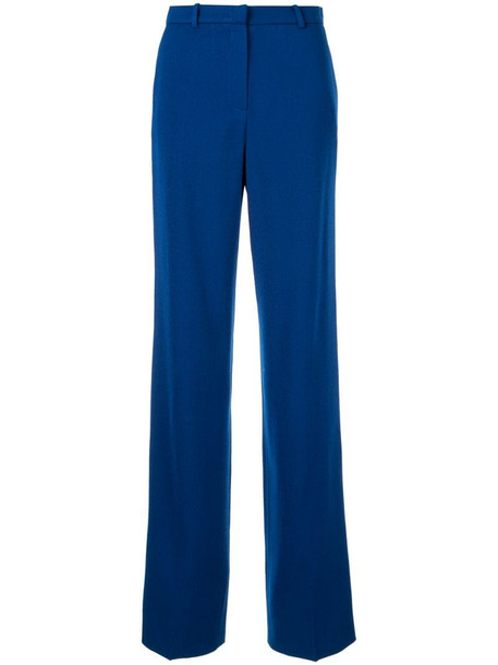 pushBUTTON long straight-leg trousers in blue