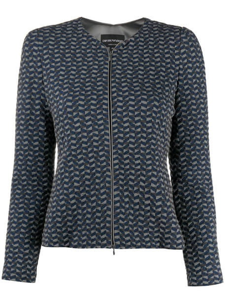 Emporio Armani geometric print fitted jacket in blue