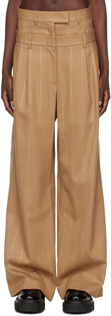 msgm beige double waistband trousers
