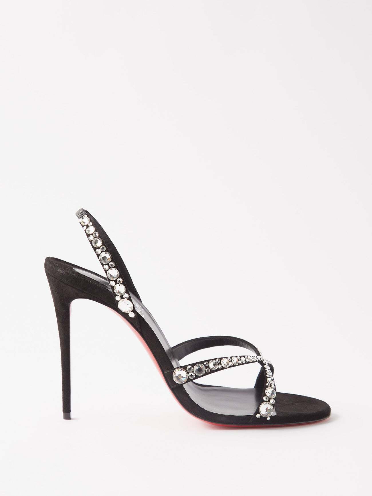 Christian Louboutin - Emilie 100 Crystal-embellished Suede Sandals - Womens - Black Silver