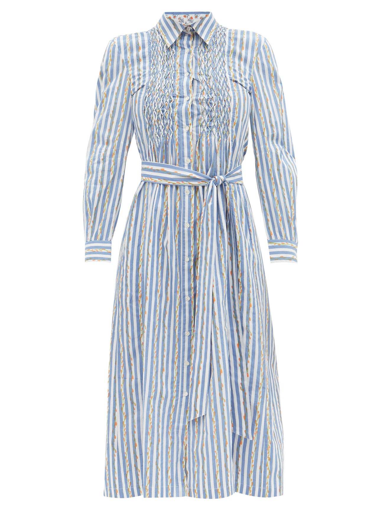 Thierry Colson - Wilda Floral-print Cotton-poplin Shirt Dress - Womens - Blue Multi
