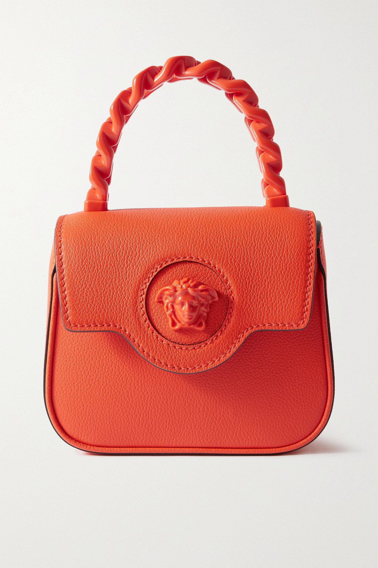 Versace - La Medusa Mini Textured-leather Tote - Orange