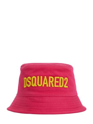 DSQUARED2 Logo Cotton Bucket Hat in pink / yellow