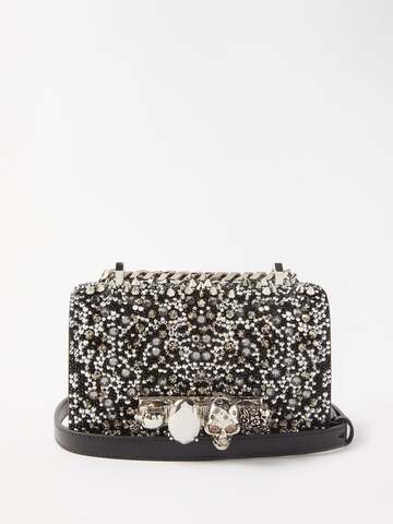 alexander mcqueen - jewelled mini crystal-embellished cross-body bag - womens - black silver