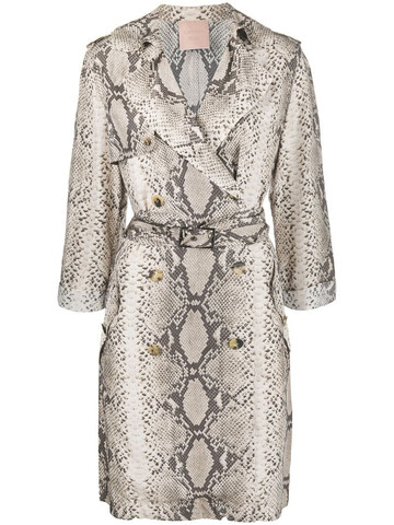 LANVIN Pre-Owned snakeskin print double-breasted trench coat in neutrals