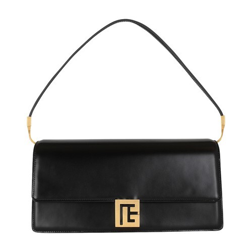 Balmain Shiny smooth leather Ely clutch bag in noir