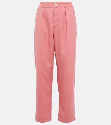 marni high-rise pleated wool crop pants in pink
