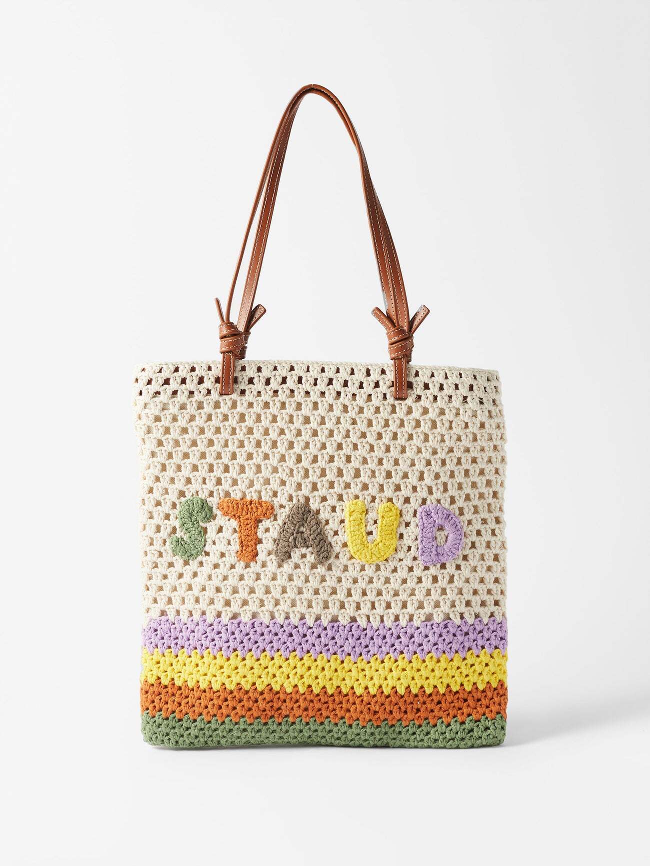 Staud - Logo-appliqué Crochet-cotton Tote Bag - Womens - White Multi