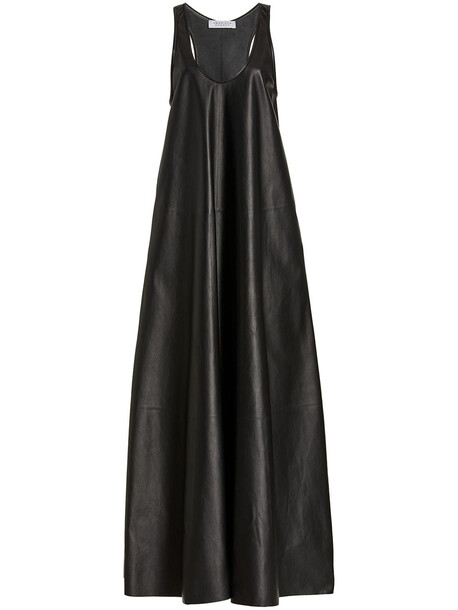 GABRIELA HEARST Niki Sleeveless Leather Wide Midi Dress in black