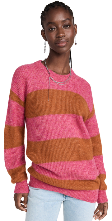 Naadam Soft Striped Alpaca Crewneck Sweater in pink