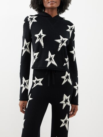 perfect moment - whistler star-intarsia merino wool hoodie - womens - black white