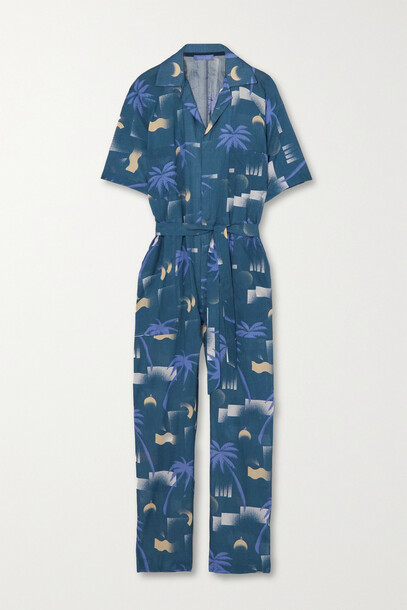 Paradised - Apres Beach Belted Printed Voile Jumpsuit - Blue