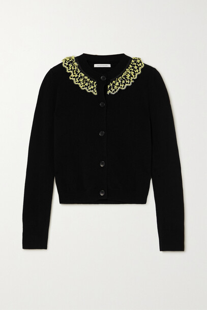 Cecilie Bahnsen - Farrah Embroidered Organza-trimmed Recycled Cashmere-blend Cardigan - Black