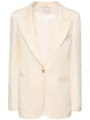 forte_forte diagonal structured wool blend jacket in white