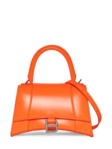 balenciaga small hourglass leather shoulder bag in orange