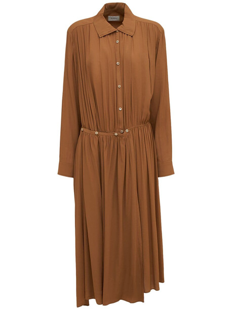 LEMAIRE Draped Viscose Midi Dress W/ Buttons in brown