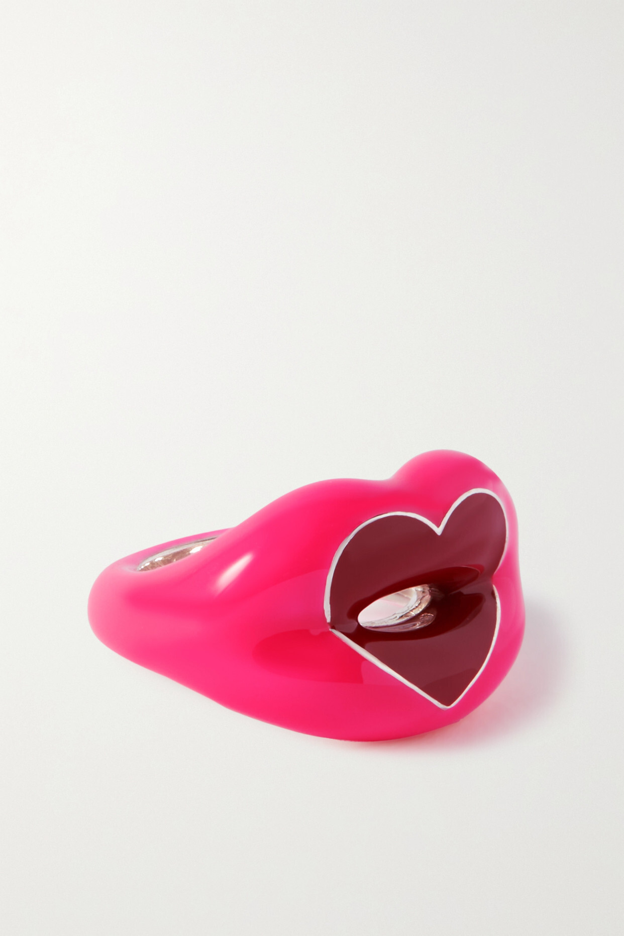 Hotlips - Recycled Sterling Silver And Neon Enamel Ring - Pink