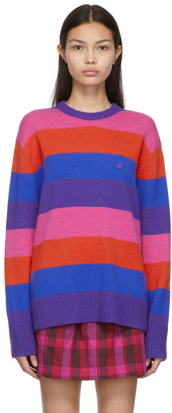Acne Studios Multicolor Stripe Crewneck Sweater in purple / multi