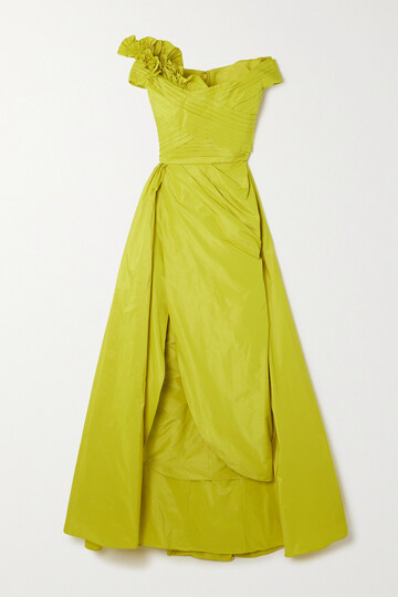 elie saab - off-the-shoulder gathered taffeta gown - yellow