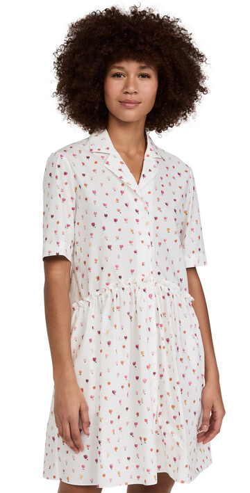 Rosie Assoulin Short Gathered Shirtdress in white / print
