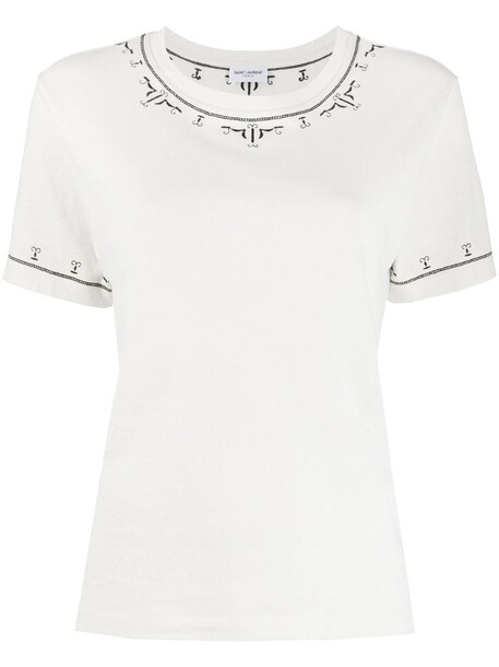 Saint Laurent embroidered detail T-shirt in grey