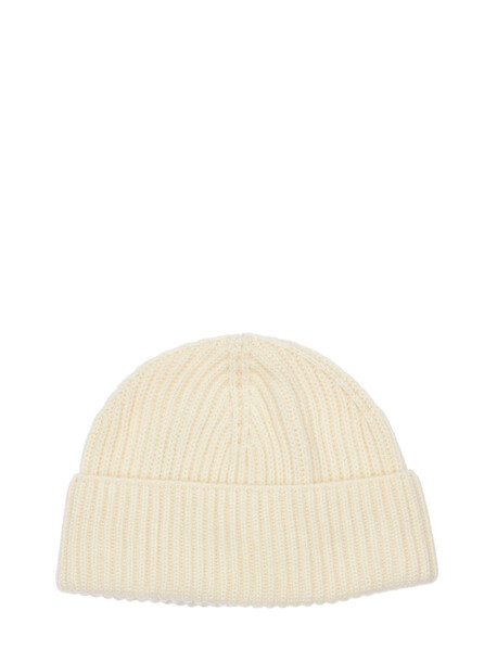 AG Cashmere Ribbed Knit Beanie in ivory