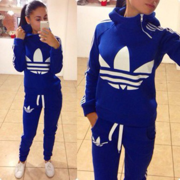 blue adidas jacket outfit