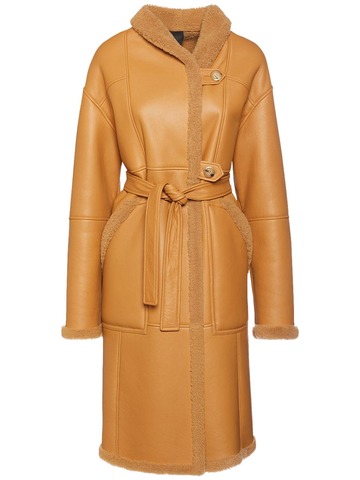 BLANCHA Belted Leather Coat in camel