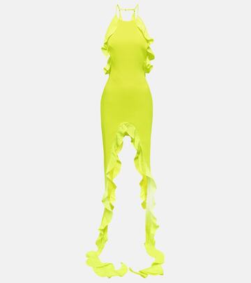 david koma asymmetric ruffled midi dress in yellow
