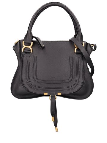 chloé marcie leather shoulder bag in black