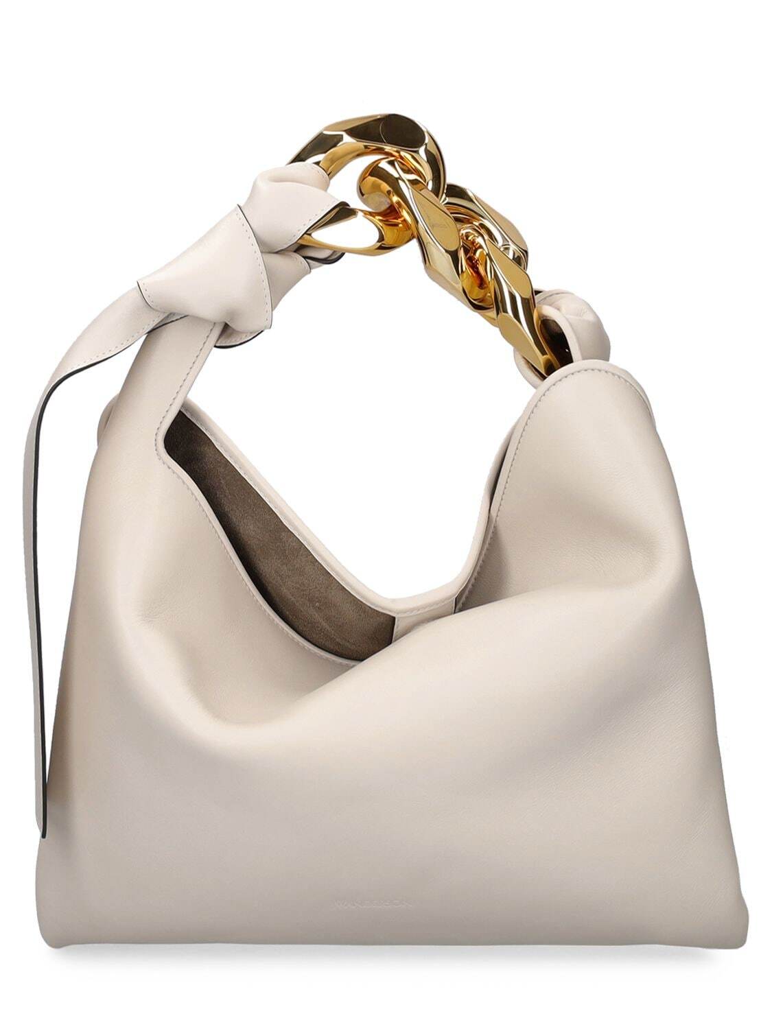 JW ANDERSON Small Chain Leather Hobo Bag in white