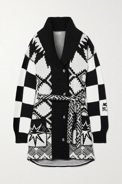 Etro - Belted Intarsia Cotton And Wool-blend Cardigan - Black