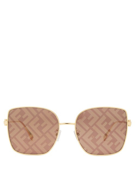 Fendi - Baguette Butterfly Ff-lens Metal Sunglasses - Womens - Brown