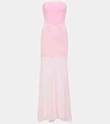 david koma tulle-trimmed ruched bustier gown in pink