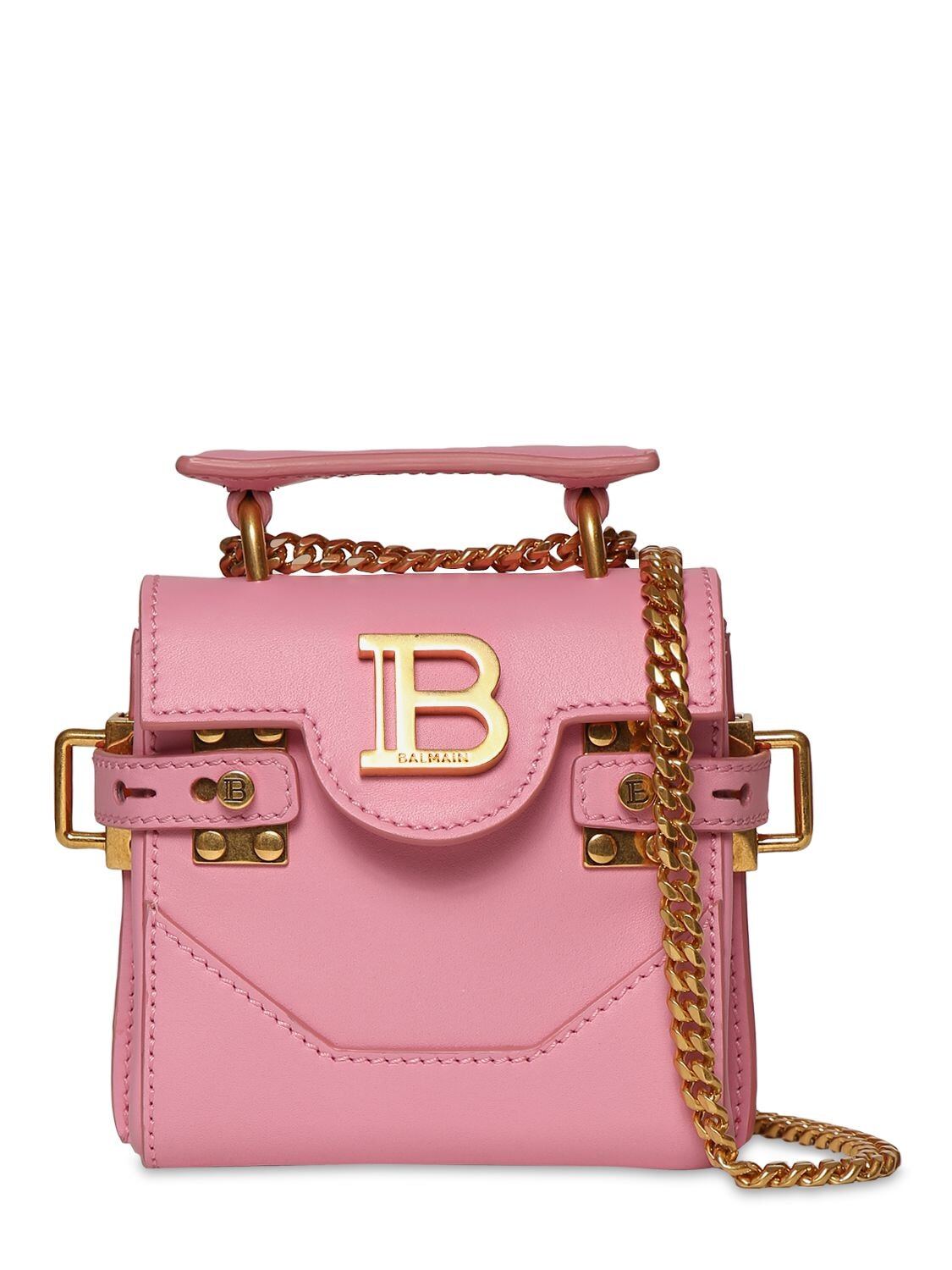 BALMAIN Mini Bbuzz Leather Shoulder Bag in pink