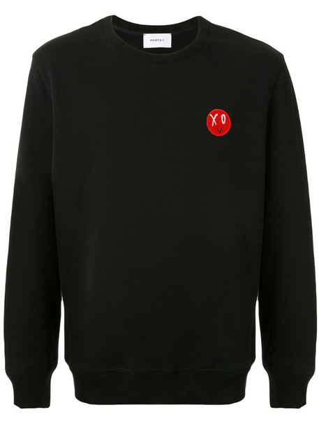 Ports V long sleeve logo patch sweater in black