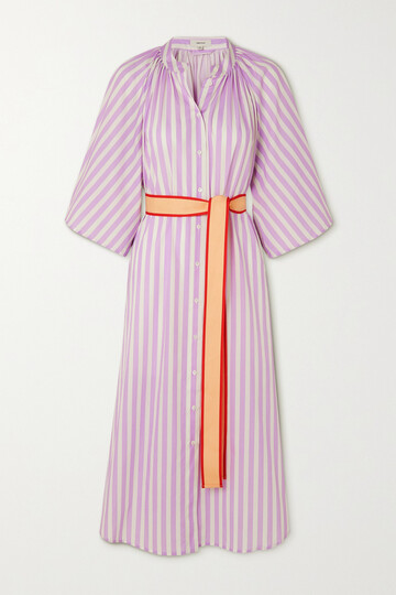 oroton - belted striped cotton midi dress - purple