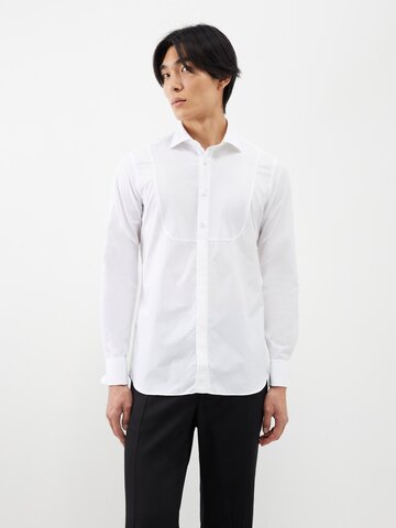lardini - pleated bib cotton-poplin tuxedo shirt - mens - white