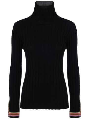 etro rib knit wool turtleneck sweater in black